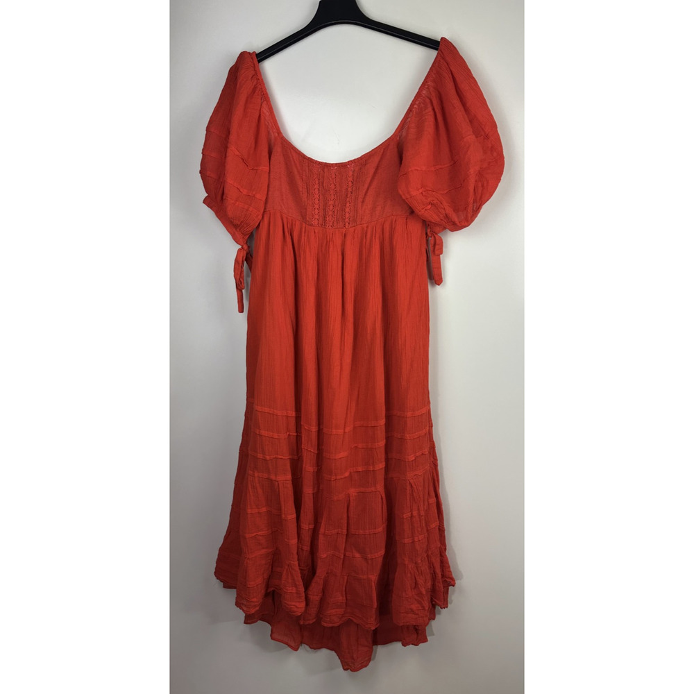 Free People Let's Be Friends Midi Dress Rome Red Boho Western Peasant Beach M - Picture 2 of 16